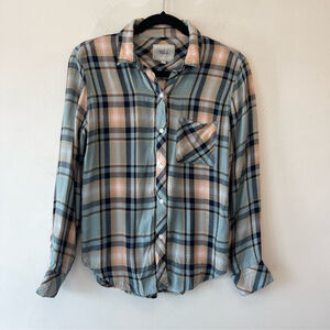 Rails Hunter Plaid Shirt XS teal peach navy soft comfy casual top long sleeve